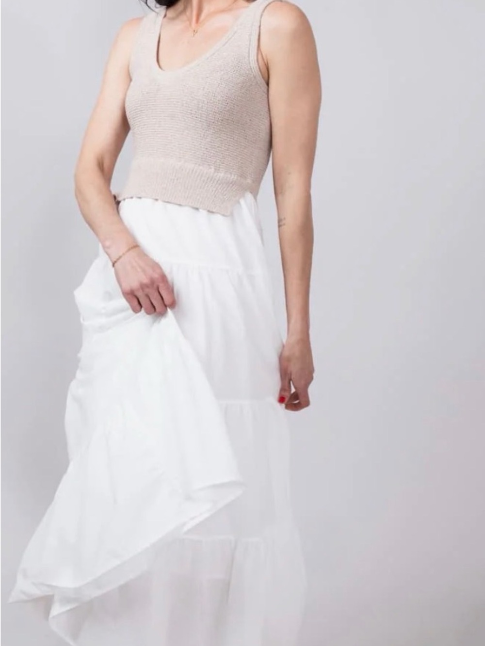 Elan Knit Mix Maxi Dress in Natural & White Size Small